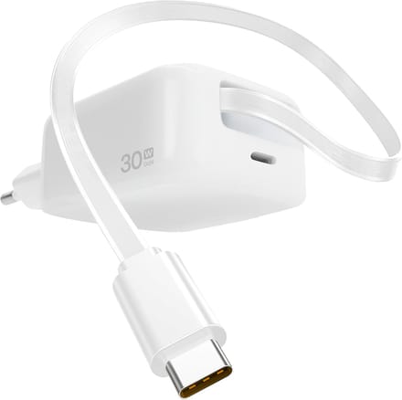 30W Snellader met geïntegreerde USB C Kabel - Super Fast Charger - Vaste USB-C Oplaadkabel