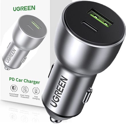 UGREEN CD213 36W Car Charger - 18W USB-A + 18W USB-C / PD & QC 3.0 - Gray