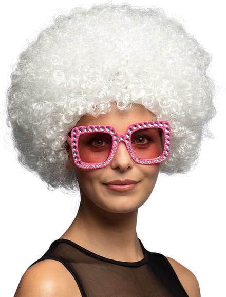 Boland - Pruik Groove wit Wit - Afro - Kort - Unisex - Danser/danseres - 70's, 80's & 90's - Disco