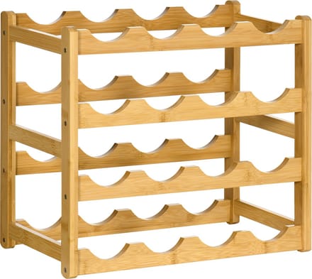 HOMCOM wijnrek - 4 planken - voor 16 wijnflessen - stabiel