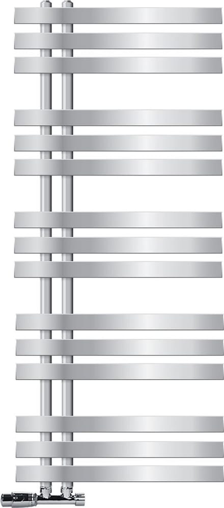 LuxeBath Badkamer radiator Ijzer EM 500x1200 mm chroom middenaansluiting met aansluitset en thermostaat hoekwand, design radiator badkamer verwarming handdoekwarmer handdoekdroger handdoekradiator