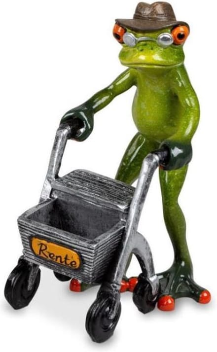 sportieve opa met rollator kikker beeldje