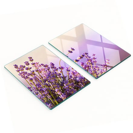 Set van gehard glazen keukenplanken met lavendelmotief, 2x40x52 cm
