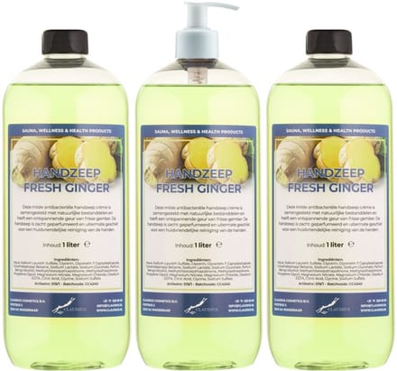 Handzeep Fresh Ginger 1 liter - set van 3 stuks - met gratis pomp - Voordeelverpakking