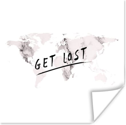 Poster Wereldkaart - Marmer - Quote - 75x75 cm