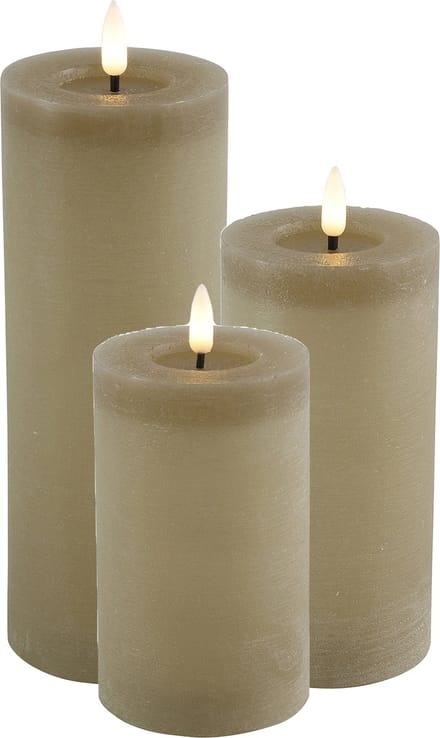 LED kaarsen/stompkaarsen - set 3x - beige - H12,5, H15 en H20 cm - warm wit