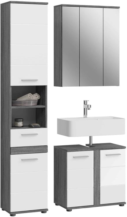 Blake badkamercombinatie wit hoogglans MDF TZ rookzilver NB - 34x114x191cm