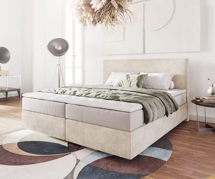 Boxspringbed Dream-Well Cord Beige 180x200 cm met Pocketveringmatras en Topper