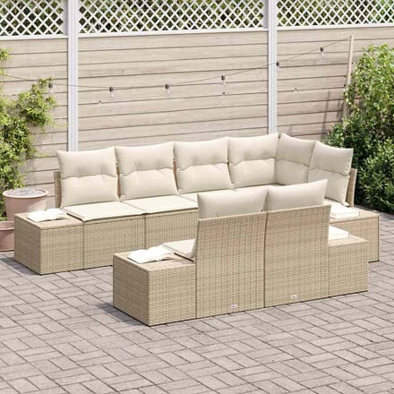 vidaXL - Tuinbank - Set - 7 - st - Beige - en - Crème - poly - rattan