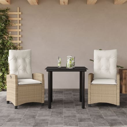 vidaXL - 3-delige - Tuinset - met - kussens - poly - rattan - beige
