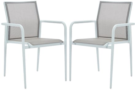 Vente-unique Set van 2 opstapelbare tuinfauteuils van aluminium en textileen - Lichtgrijs en wit - YOHA van MYLIA