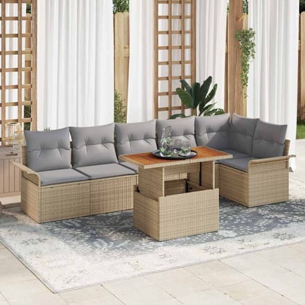 vidaXL - Tuinbank - Set - 7 - st - Beige - en - Lichtgrijs - poly - rattan
