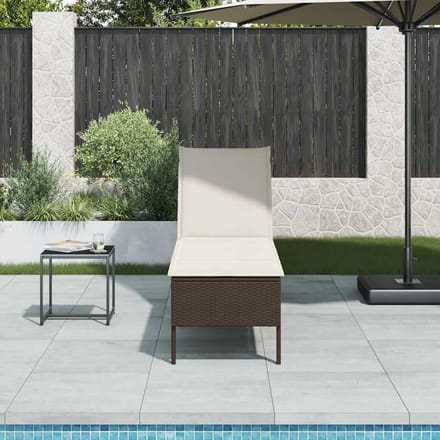 vidaXL - Ligstoel - met - kussen - bruin - 55x200x44cm - polyrotan