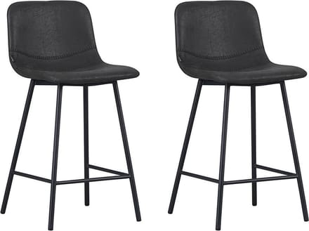 Bronx71® Industriële barkruk Mikky zwart leer 68 - 79 cm - Barkrukken set van 2 - barstoel