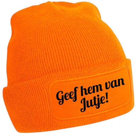 Geef hem van Jutje muts - oranje - schaatsen - beanie