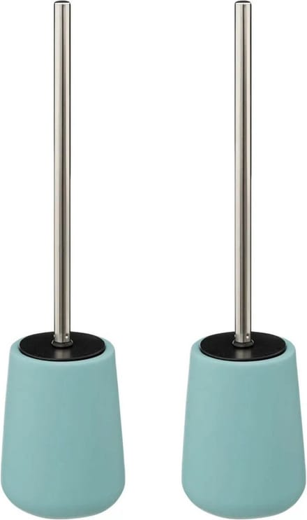 5Five Toilet/wc-borstel in houder - 2x - polyresin/metaal - ijsblauw - 40 cm