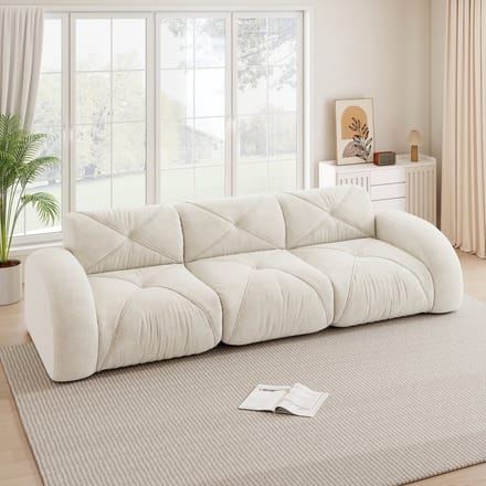MODENUIT Modulaire Bank 3-Zits - Frameloos Ontwerp met Antislip Basis - Voor Woonkamer en Lounge - Chenille Wit