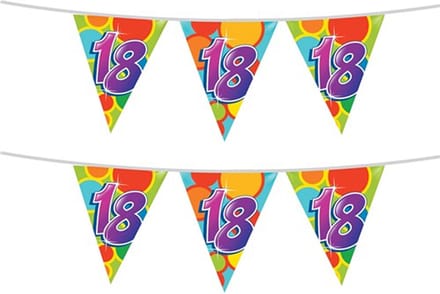 Haza 18 jaar Verjaardag Vlaggetjes - 2x stuks - leeftijd versiering - plastic - 10 meter - feestartikelen