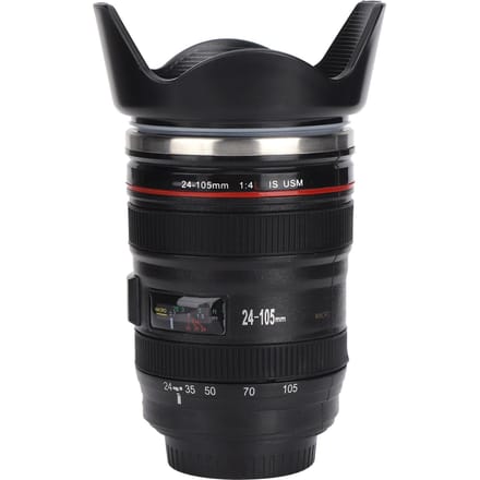 Simulatie Camera Lens Beker Roestvrijstalen Koffiekop Mokken met Intrekbaar Deksel Liefhebbers van Fotografie black