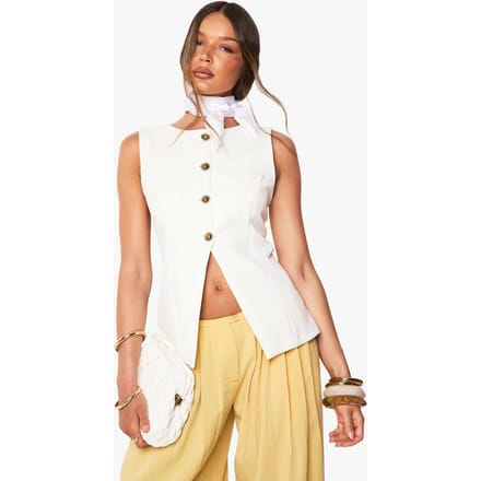 boohoo Dames Sunshine Gold Trim Getailleerd Vest | Wit | Maat: 36