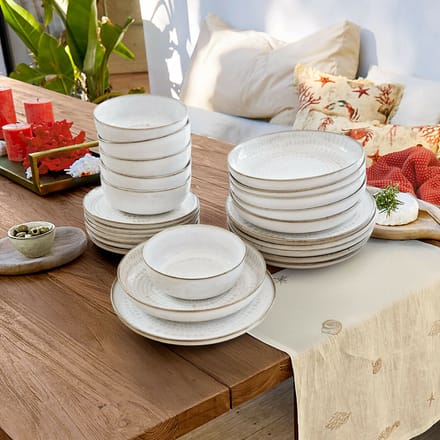 LOBERON Servies set van 24 Marnis grijs/bruin