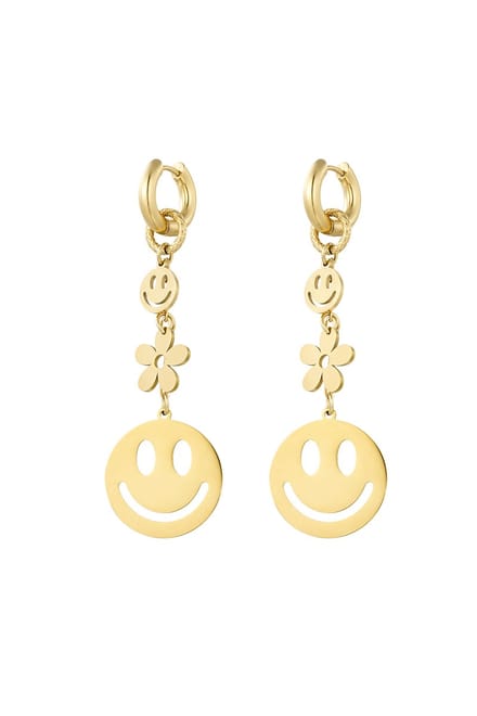 Oorbellen - Smiley - Goudkleurig - rvs - Flower - Cadeau tip