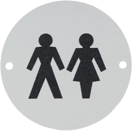 Toiletten Pictogrambord - 72mm Diameter - Satijn Geanodiseerd Aluminium