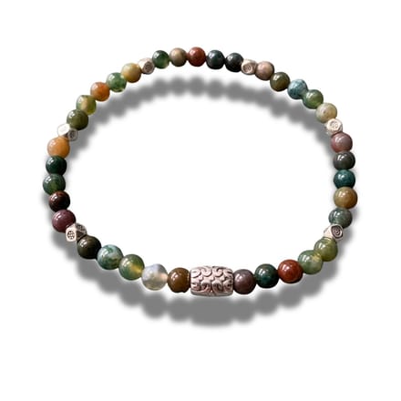 Armband - natuursteen - India agaat - zilverkleurig elementen - 4 mm 17,5 cm