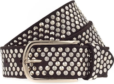 b.belt Leren Riem Nietengürtel Zoe Gold W75 Dark Brown Bruine