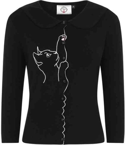Banned Cat Scallop Collar 40's Cardigan Zwart