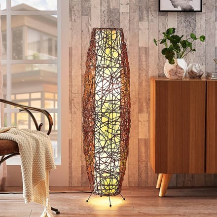 Lindby - vloerlamp - 2lichts - Rotan, stof, metaal - H: 111 cm - E14 - bruin, wit
