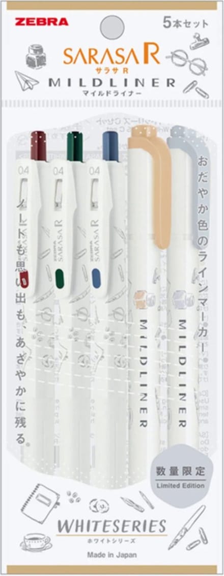 ZEBRA - JOURNALLING SET - SARASA R X MILDLINER - WHITESERIES - LIMITED EDITION SET C + Extra een Artline Mildliner