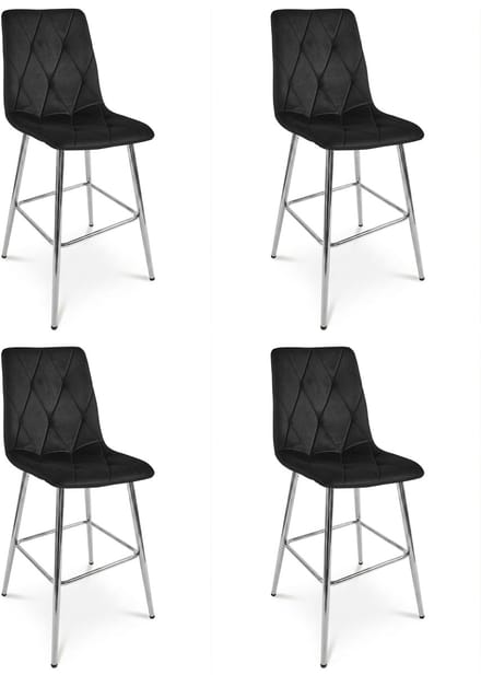 Set van 4 barkrukken LIBRA - Zwart fluweel - Zilveren metalen poten - Modern design