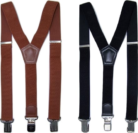 Zwarte en Camel Bretels met stevige sterke brede stalen clips Duo Pack