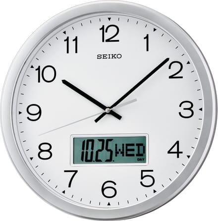 Seiko wandklok  - QXL007S  Wit  Kunststof  Ø35cm - LCD kalender