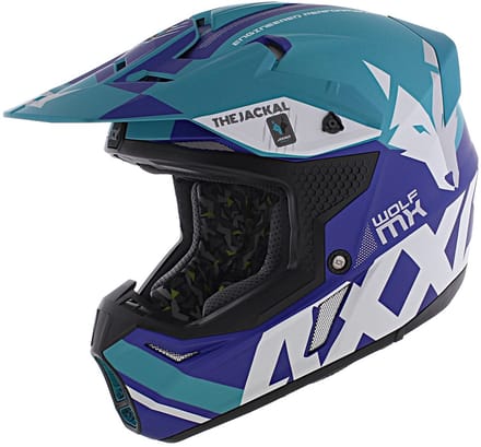 Axxis Wolf helm Jackal mat blauw S - Goedkope crosshelm voor motor, brommer & quad