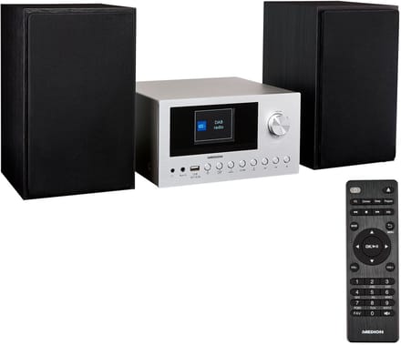 MEDION P85003 Micro audiosysteem (internetradio, DAB+, PLL FM-radio, Bluetooth, USB-aansluiting, AUX, 2x150 W) zilver