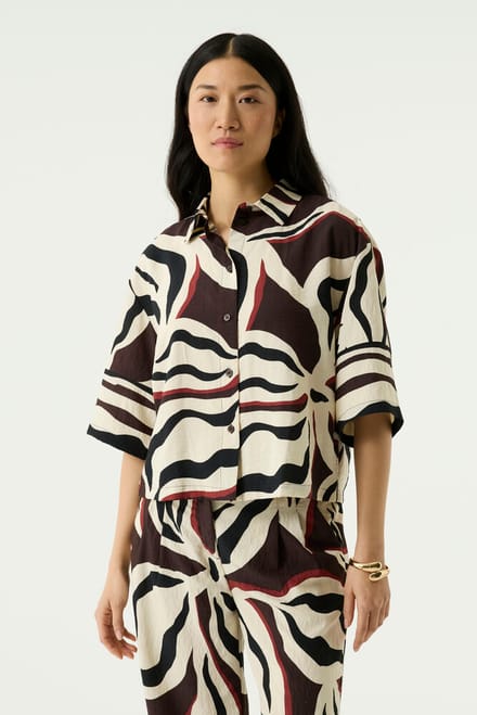 GARCIA Dames Print Blouse Bruin 3/4 sleeve