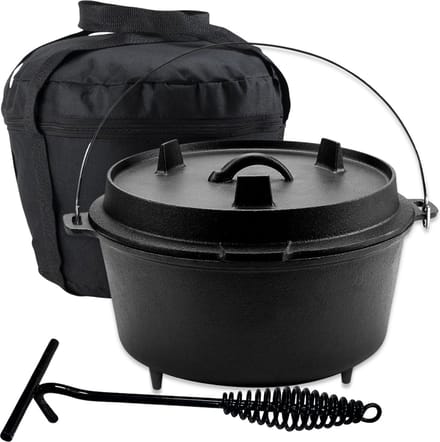 KitchenMonster® Dutch Oven Kookpan - Gietijzeren Pan Ø29 met Deksel 9 Liter - 29 cm