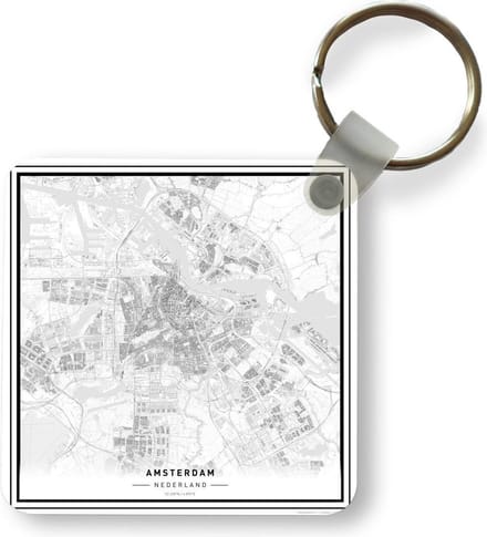 Sleutelhanger - Uitdeelcadeautjes - Stadskaart - Amsterdam - Zwart - Wit - Plastic