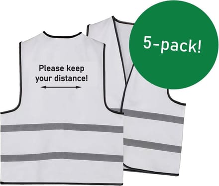 Keep distance safety vests - houd afstand hesjes engels - witte hesjes - 5 pack