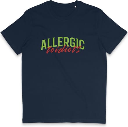 T Shirt Heren Dames - Grappige Tekst: Allergisch voor Idioten - Blauw - S