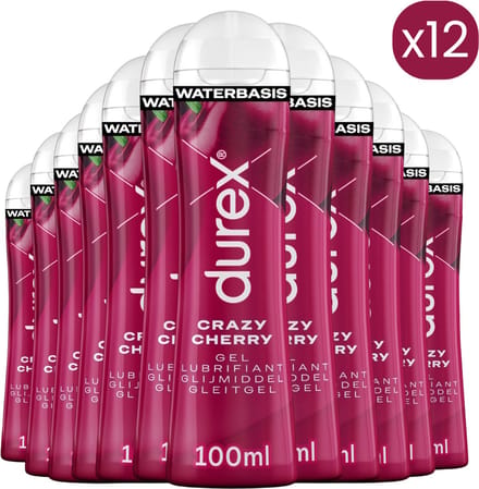 Durex Glijmiddel Crazy Cherry - Kers - waterbasis - 100ML - 12 Stuks - Voordeelverpakking
