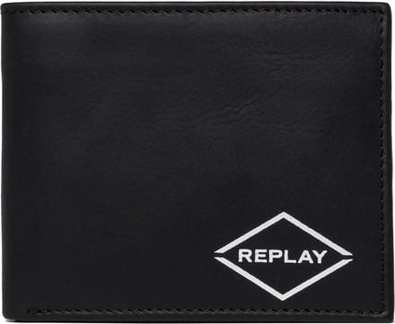 REPLAY Leren Kaarthoes Bifold Wallet Black Zwart