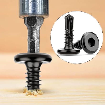 Set van 60 Zelftappende Schroeven RVS M5.5 x 32 mm - Zwarte Schroeven voor Metaal en Hout met Inbussleutel