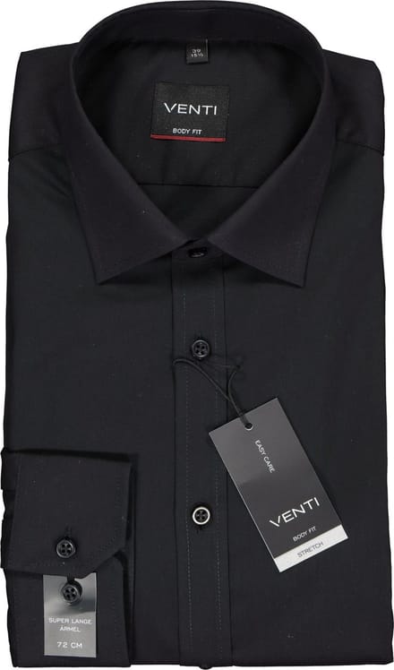 VENTI body fit overhemd - mouwlengte 72 cm - zwart - Strijkvriendelijk - Boordmaat: 42