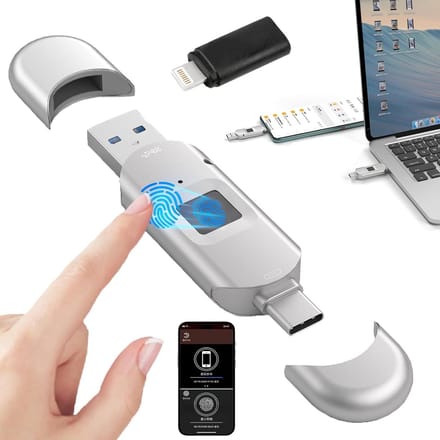 Vingerafdruk USB-stick - Data opslag - Veilig bestanden delen - Dubbele poort ontwerp - 512GB - Metaal