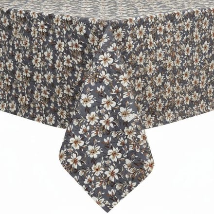 Protecttable - Tafelzeil Witte Bloemen Grijs 140x280cm - Tafelkleed Afwasbaar - Kunststof