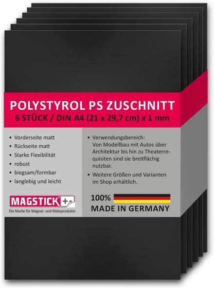 6x Zwarte Polystyreen Platen A4 Hard Plastic PS - Ideaal voor Modelbouw en Architectuur