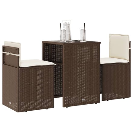 vidaXL - 3-delige - Bistroset - met - kussens - poly - rattan - bruin